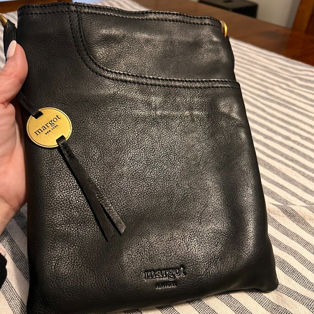 Margot New York Black Leather Crossbody Handbag and matching card wallet
